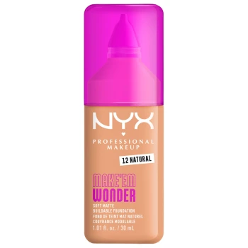 ניקס ⁦MAKE EM WONDER⁩  מייק אפ לגימור מאט טבעי ועמידות עוצמתית עד 24 שעות - ⁦NATURAL 12⁩ בתכולת 30 מ״ל