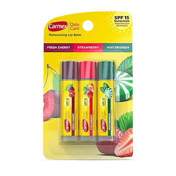 קרמקס מארז שפתוני לחות יומיים לשפתיים עם הגנה SPF 15 מגוון טעמים 3 יח 4.25 גרם כל אחד - Carmex
