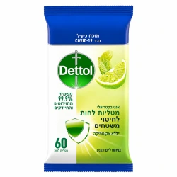 דטול מטליות לחות לחיטוי משטחים בניחוח ליים ונענע 60 יחידות - מבית דטול
