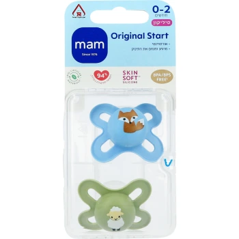 מאמ זוג מוצצי סטארט טבע מסיליקון תכלת וירוק מגיל לידה עד חודשיים