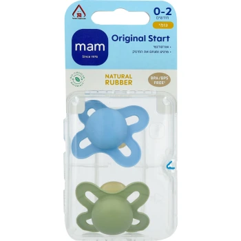 מאמ זוג מוצצי סטארט מלטקס תכלת וירוק מגיל לידה עד חודשיים